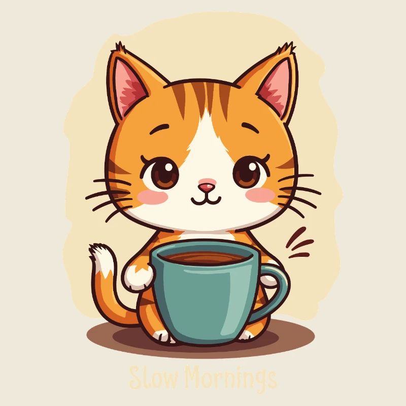Slow morning cat with coffee