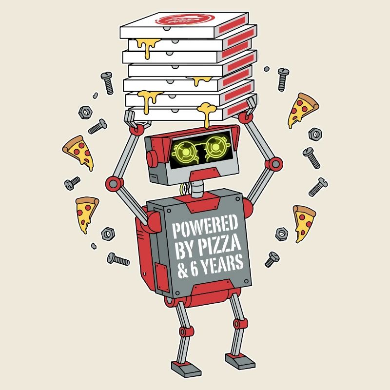 Powered By Pizza 6. Geburtstag Roboter