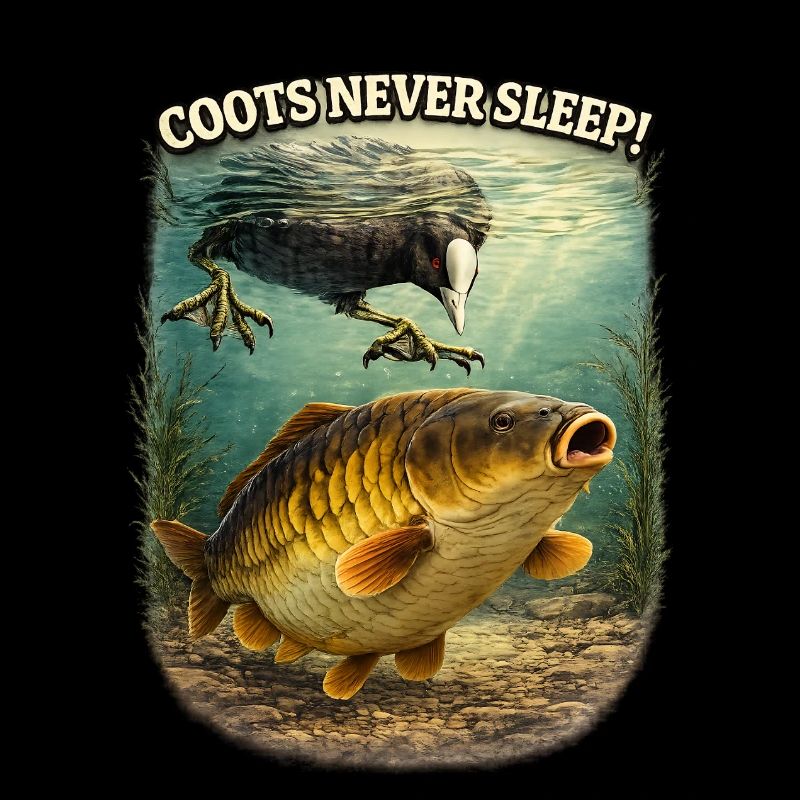 Blässhühner schlafen nie Komisches Karpfenfischen-Design