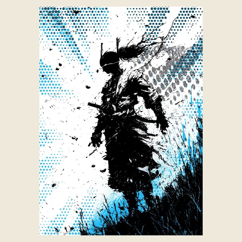 Blue halftone wind warrior silhouette