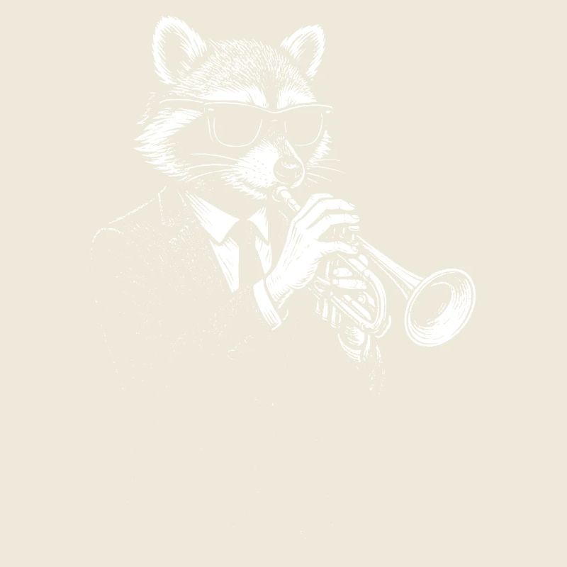 Waschbär spielt Trompete und Jazzmusik