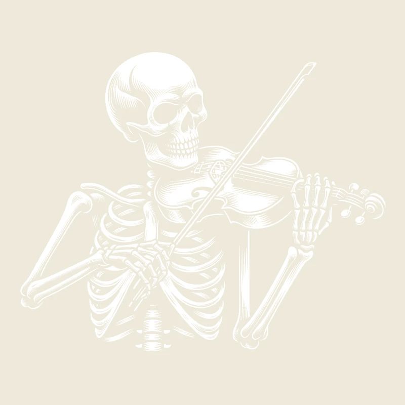 Skull Skeleton with Violin Skeleton Playing Violin
