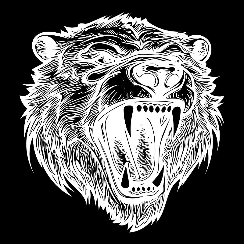 Tattoo style bear head with sharp teeth