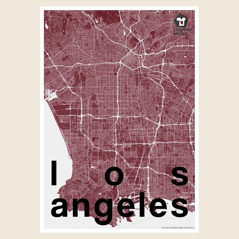Los Angeles hipster city map red