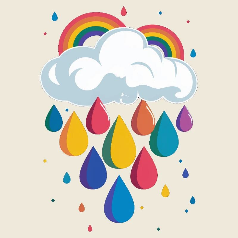 Rainbow Cloud Colorful Raindrops Graphic