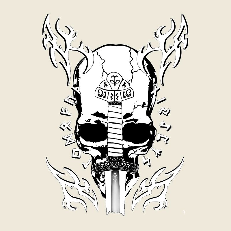 Épée dans le crâne noir et blanc