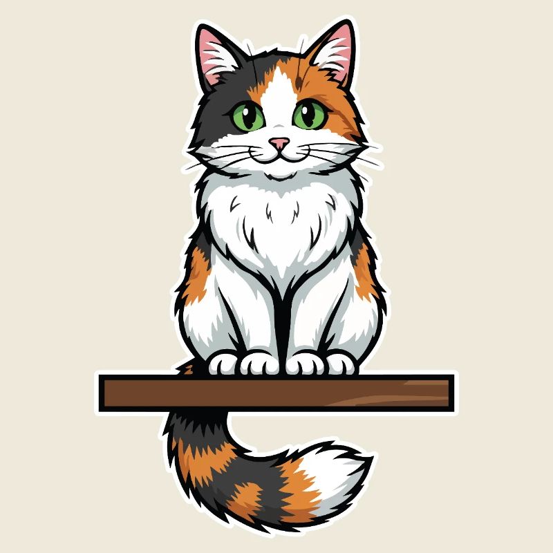 Chat Calico Mignon Assis Portrait Vintage