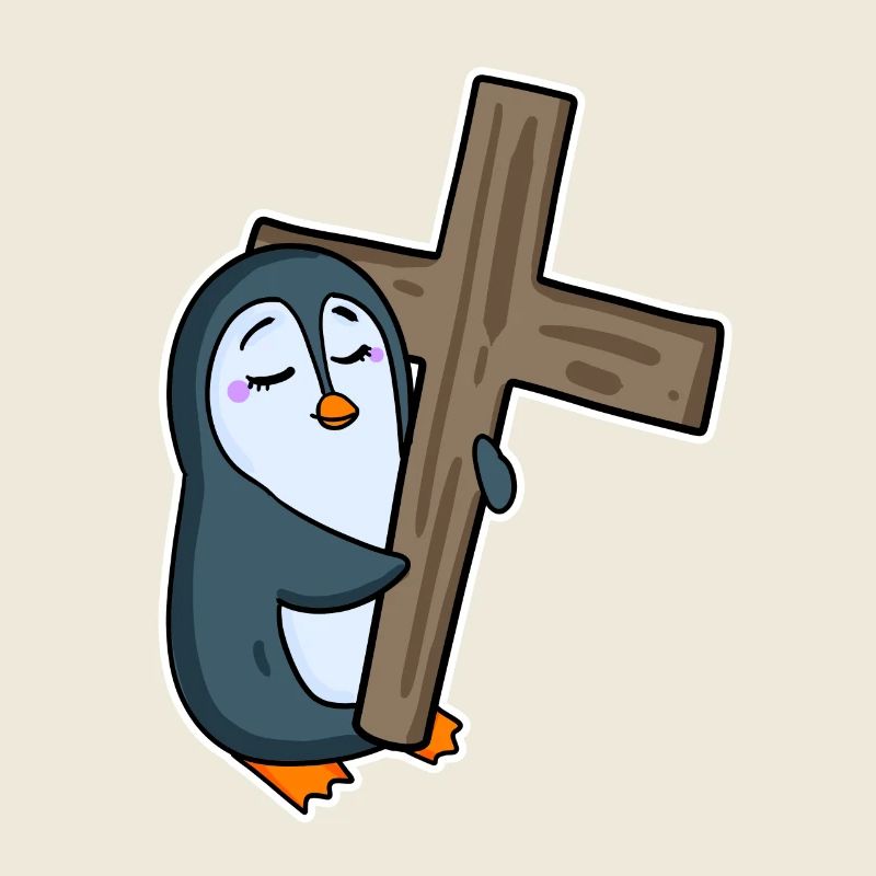 Pinguin und Kreuz Religion