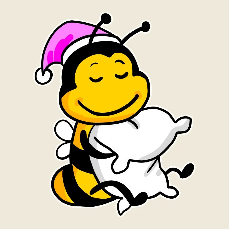 Bee with pillow and sleeping cap