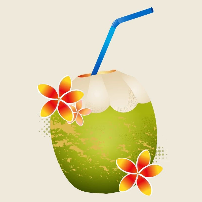 Cocktail de noix de coco décoré avec fleur & paille