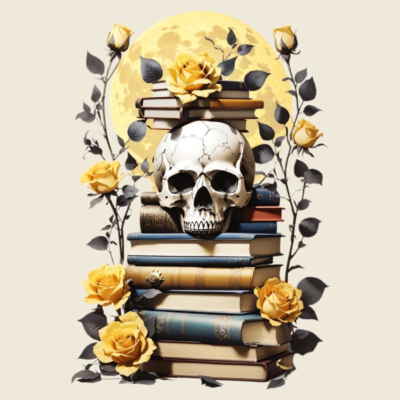 Stack of books with skull
