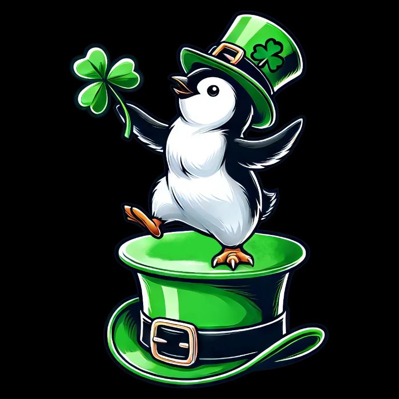Pingouin de la Saint-Patrick avec chapeau haut de forme dansant