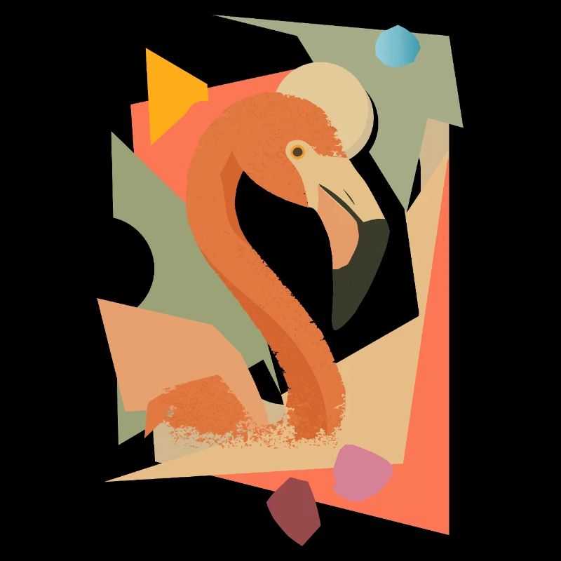 Flamant rose dans un style géométrique-abstrait