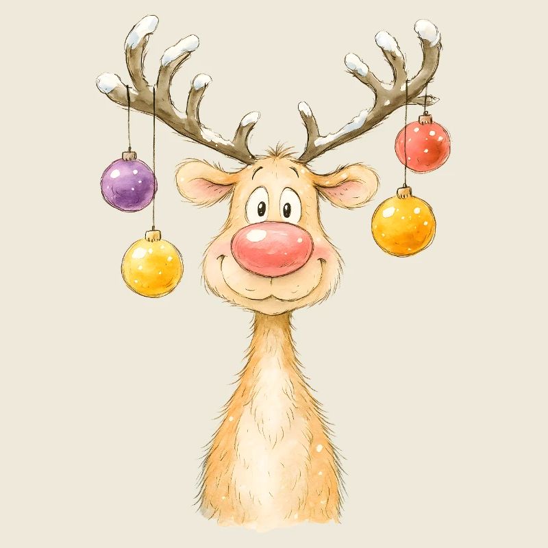Conception d’aquarelle de renne de Noël mignon
