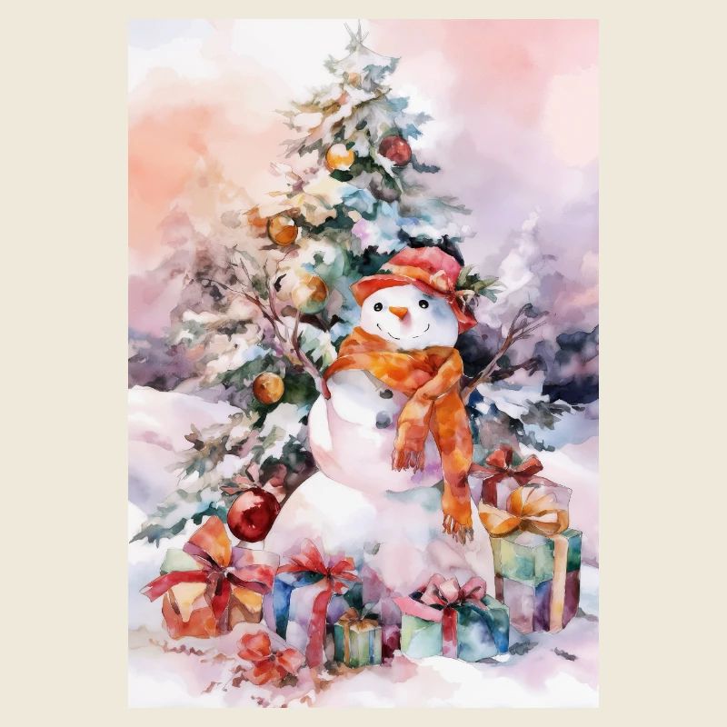 Schneemann-Aquarell Weihnachten
