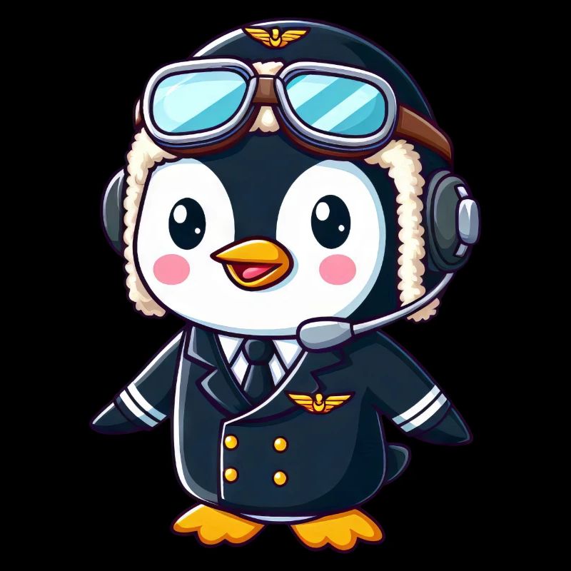 Funny Penguin Pilot Flight License Airplane Cartoon