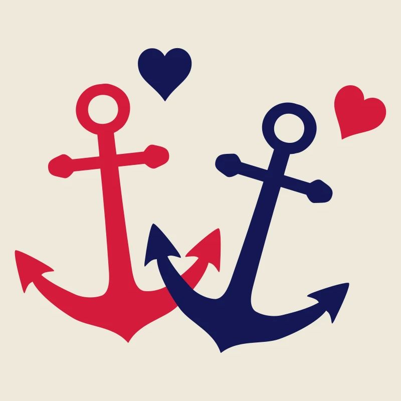 2 anchors with heart lovers symbol