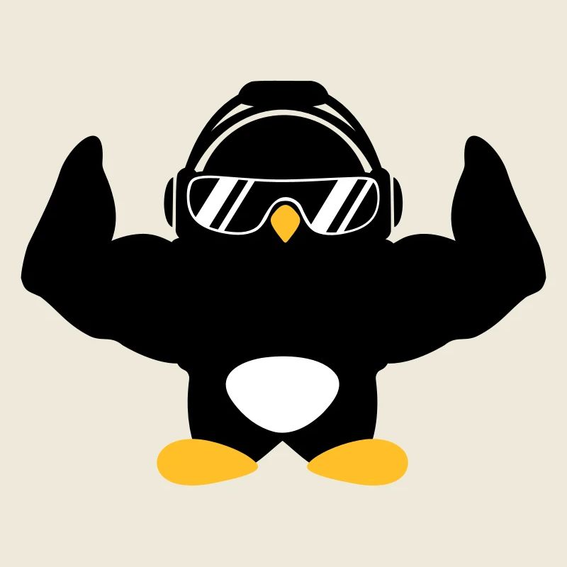 Pinguin Bodybuilder Sonnenbrille Kopfhörer Muskeln