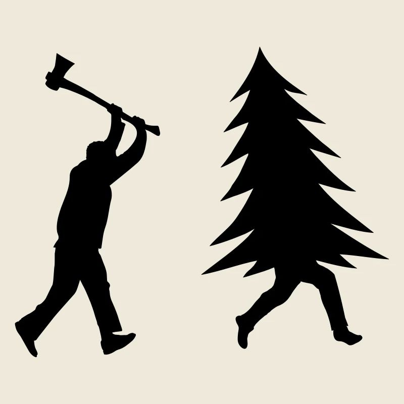 Funny Christmas tree is chased by Lumberjack