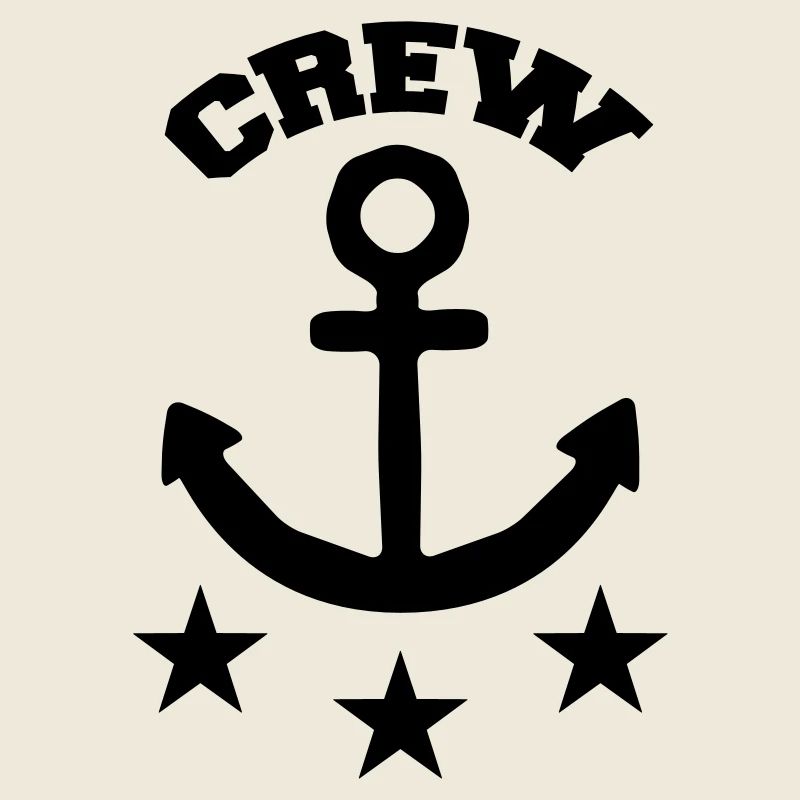 Crew text with anchor and 3 stars for sailing teams