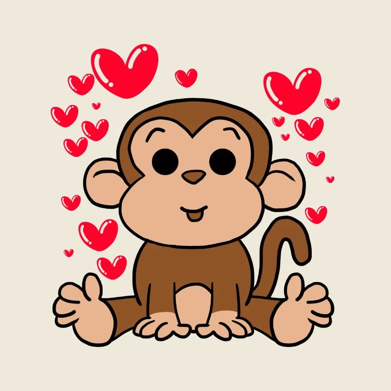 Monkey Love T-Shirt Valentines Day Cute Hearts