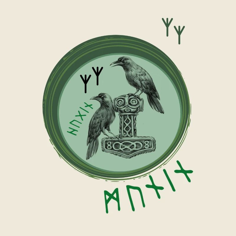 Thor Hammer Mjölnir avec Odin Ravens Hugin et Munin