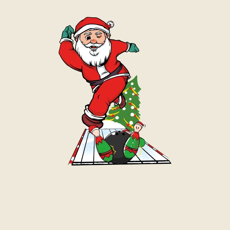 Santa bowling and bowling with his Elven.