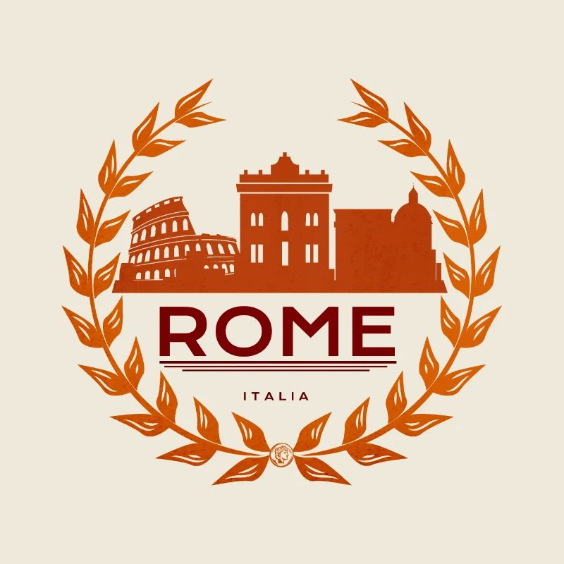 Roman landmarks in a laurel wreath
