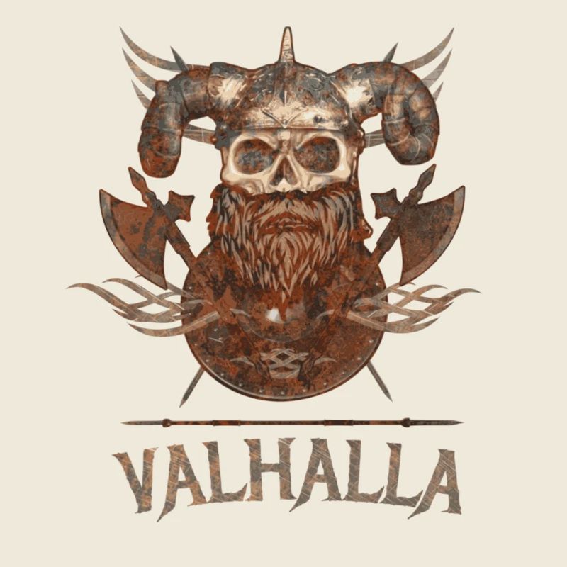 Viking skull with beard axe and shield