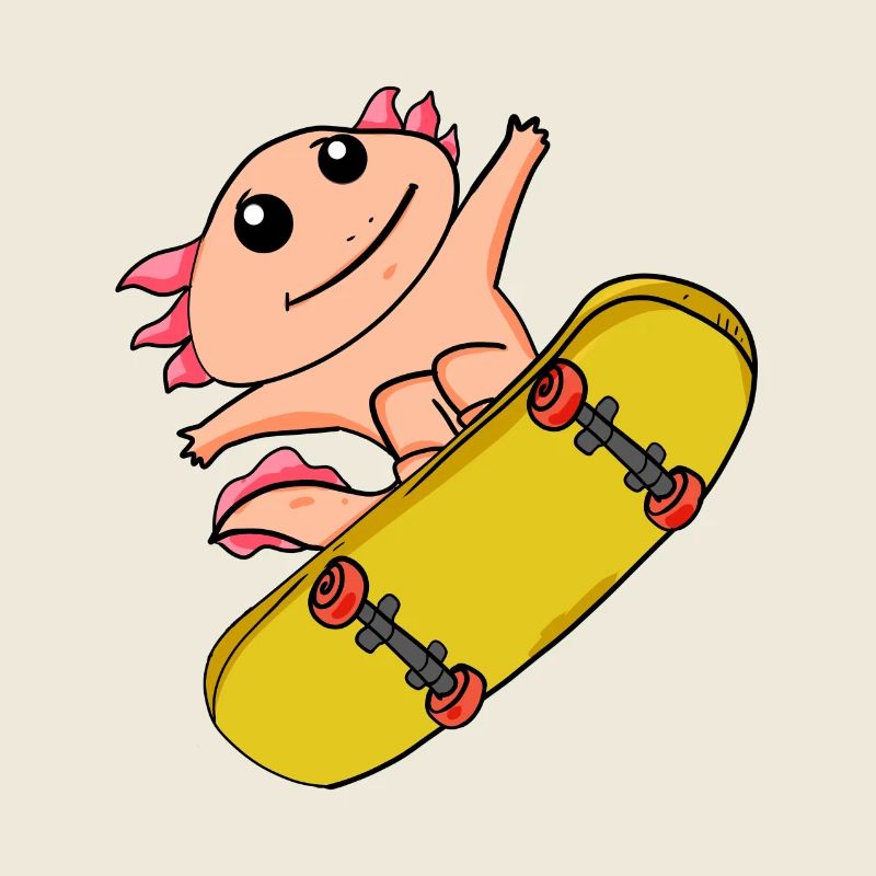 Axolotl as a skater with skateboard