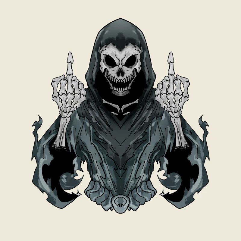 Grim Reaper montre le majeur