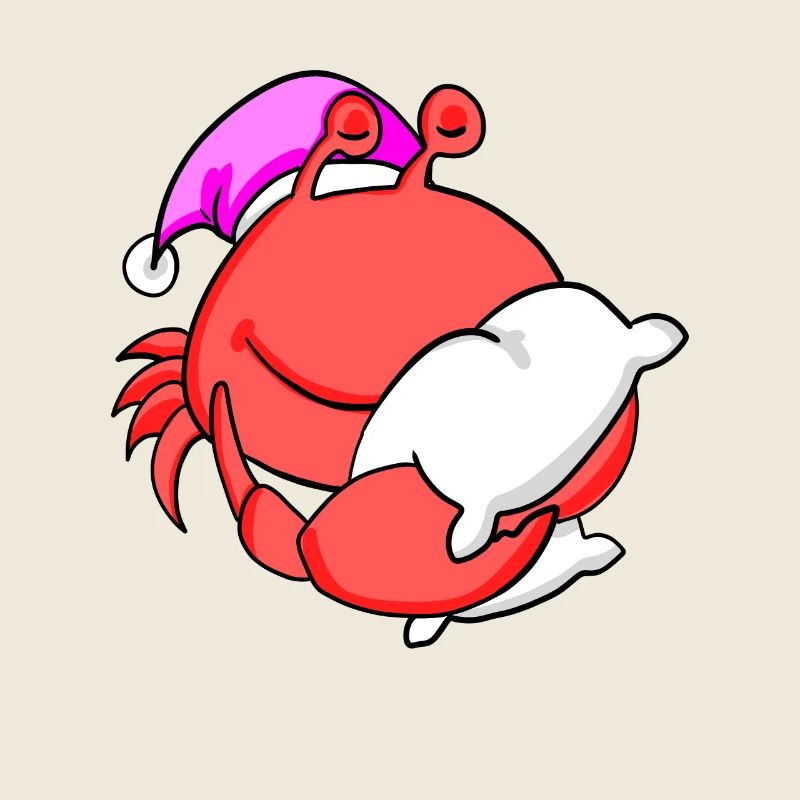 Crab with pillow and sleeping cap