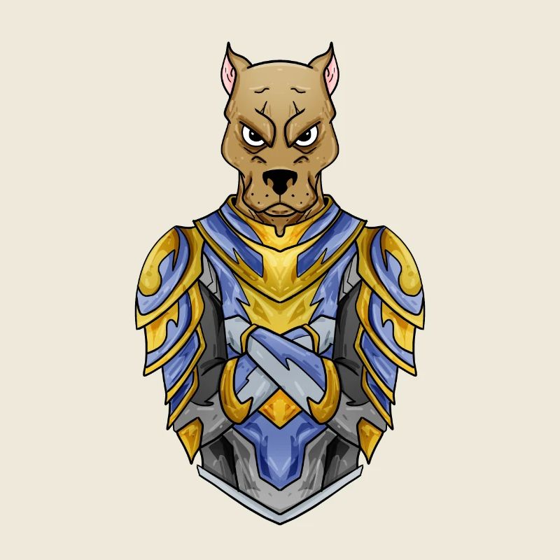 Chien chevalier en armure médiévale