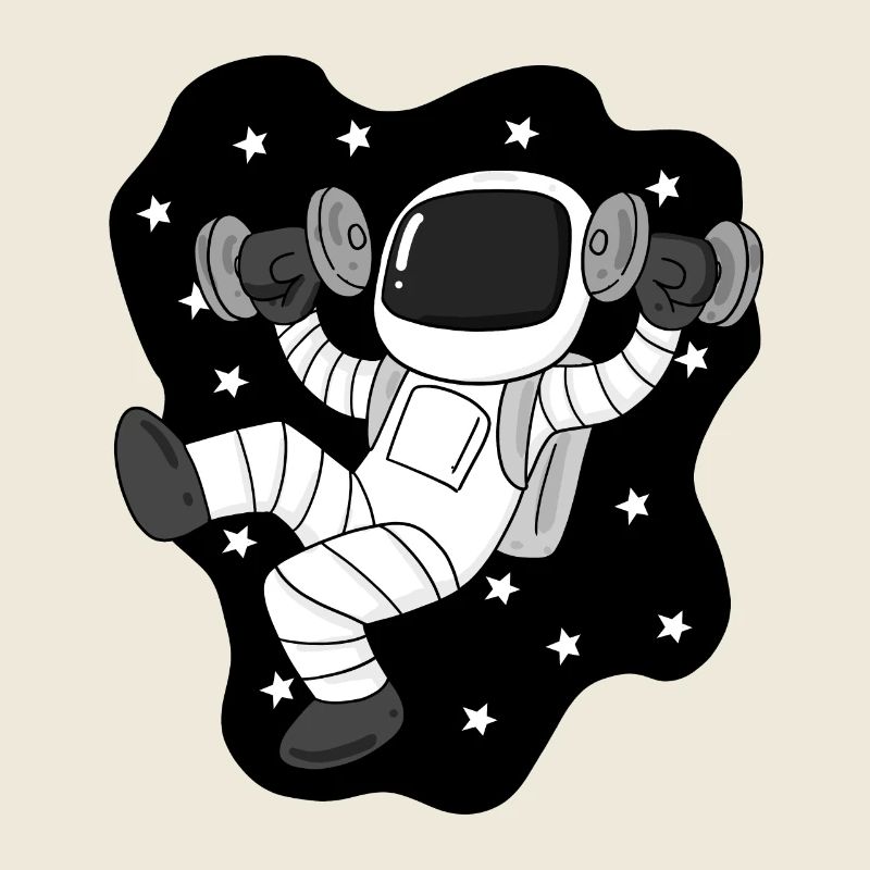 Astronaut with dumbbells in space