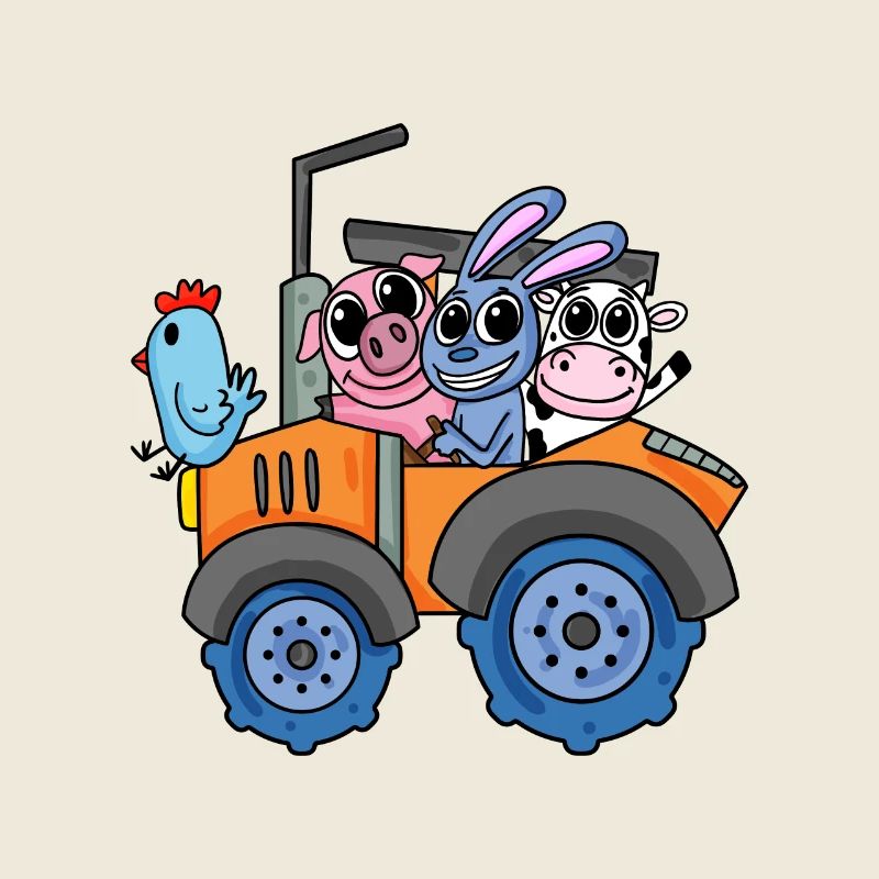 Animaux à la ferme avec tracteur
