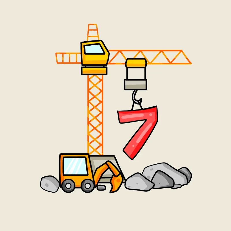 7th birthday 7 years crane construction site excavator boy