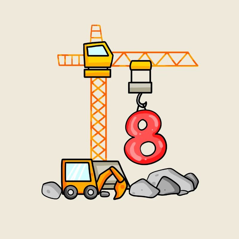8th birthday 8 years crane construction site boy