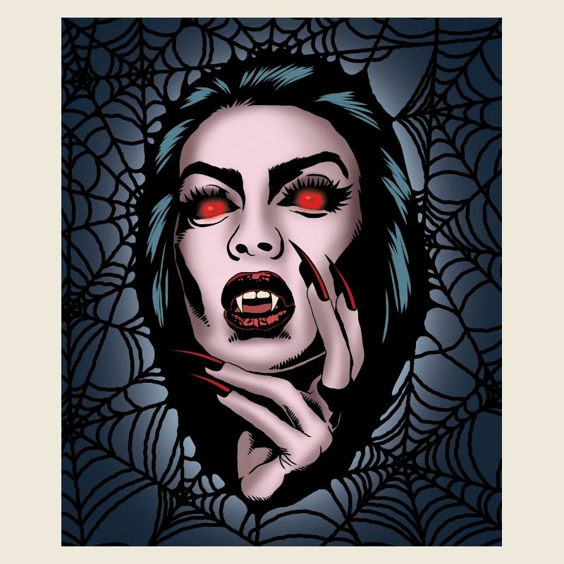 Scary Vampire Lady Creepy Spider Web Halloween