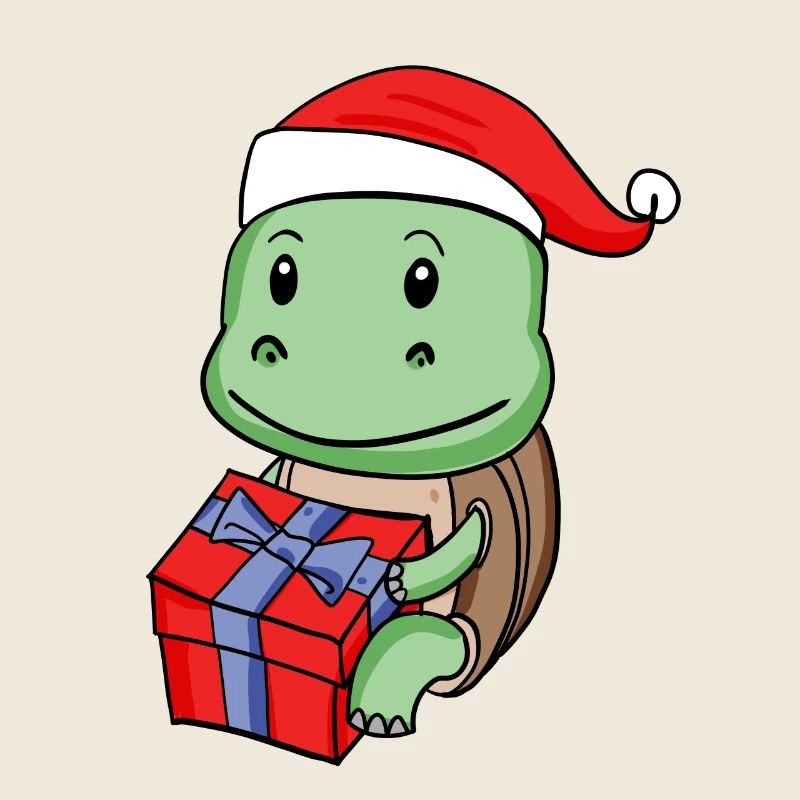 Bébé tortue de Noël avec cadeau
