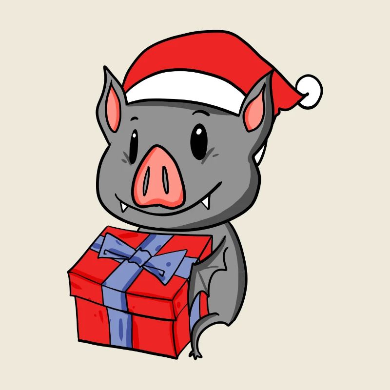 Bébé chauve-souris de Noël avec cadeau