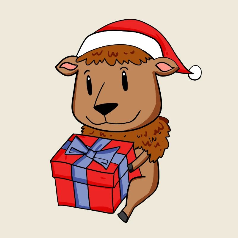 Christmas Bison Baby with gift