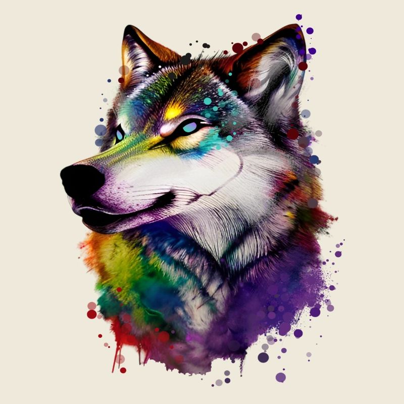 Wolfs Kopf in Regenbogen Farben