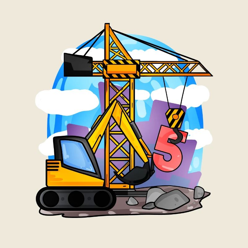 5th birthday 5 years crane construction site excavator boy
