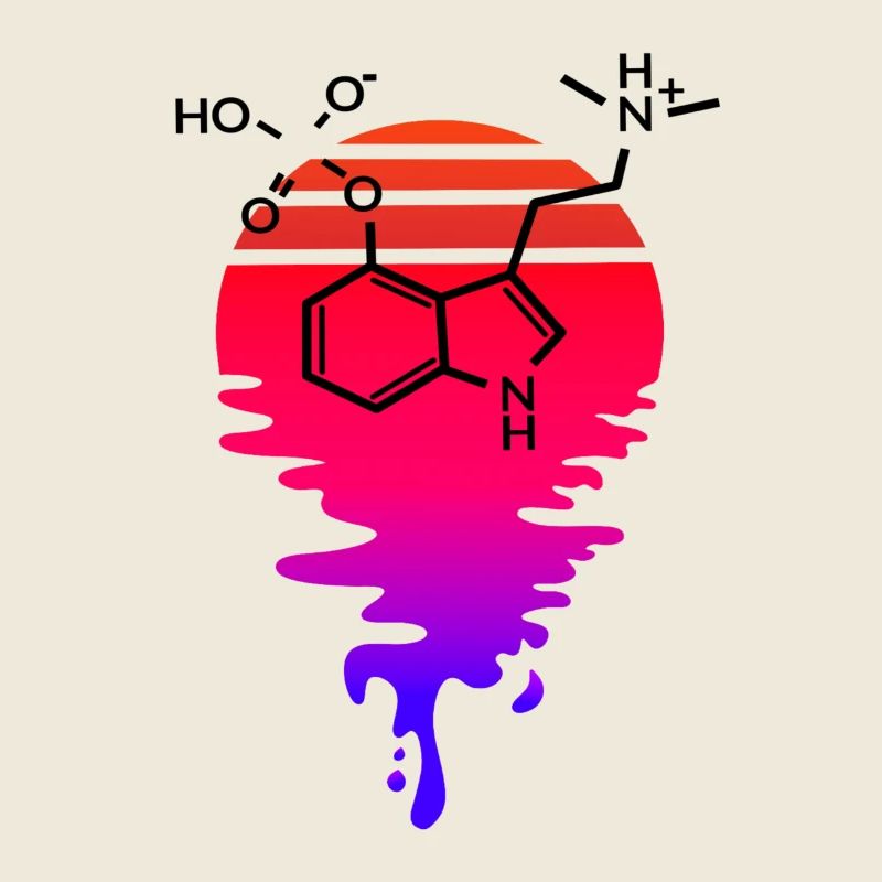 Psilocybin Molekül mit Retro Sunset