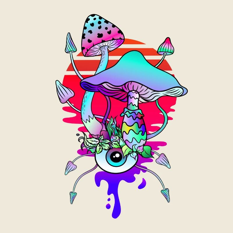 Drôles de champignons hippies trippy avec un œil
