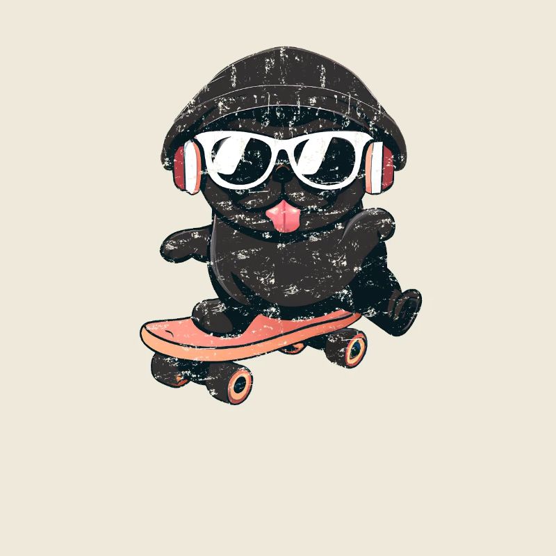 Dog Pug on skateboard