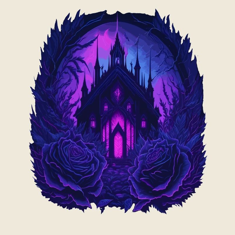 neon gothic gotisches Schloss mit Rosen