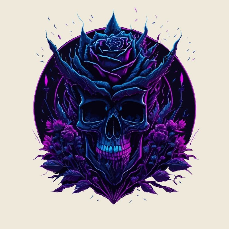 Rose Skull Neon vaporwave Skull