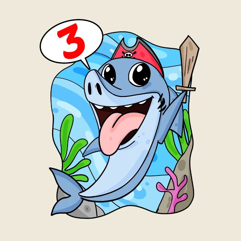 3rd Birthday Motif Shark Pirate - Three Years