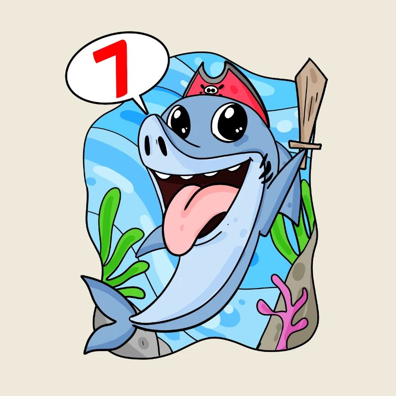 7ème anniversaire Motif Shark Pirate - Sept ans